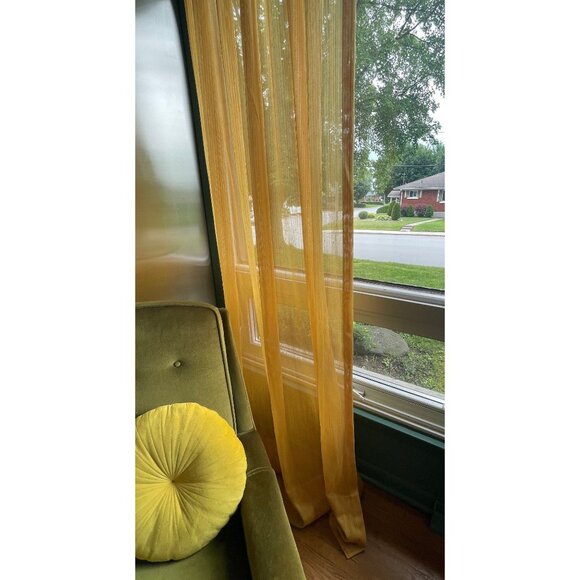 Vintage 70s curtain, yellow tone on tone stripes, single narrow pleated panel - Picture 4 of 9